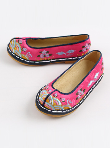 여아 꽃분홍 자수 꽃신 (130-200) 돌 유아 여아 아동 초등학생 전통 한복 신발