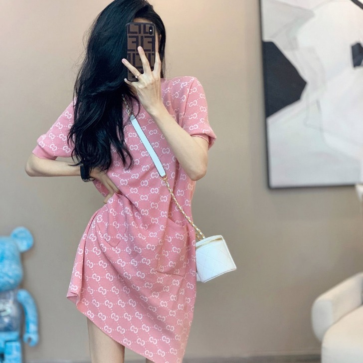 (해외) 여름 여자 반팔 니트 원피스 귀엽고 편안한 미니 드레스