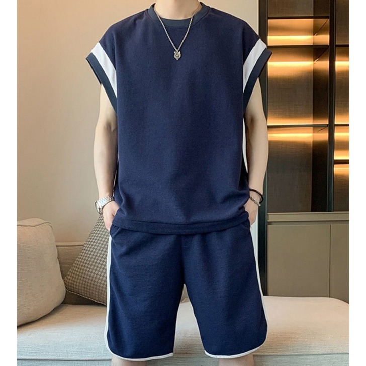 (해외) 여름 남자 민소매 나시 반바지 캐주얼 세트 운동복 플러스 사이즈 M-5XL