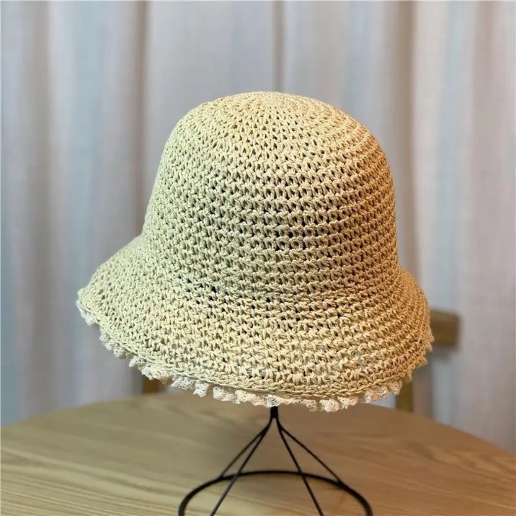 (해외) 여름 여자 시원한 레이스 장식 밀짚 모자 버킷햇 자외선 햇빛 차단