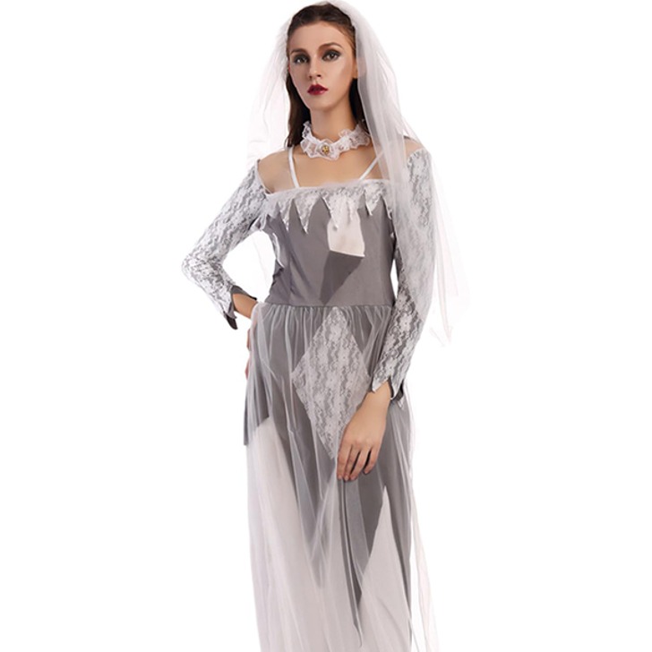 여자 베일이 있는 유령 신부 좀비 할로윈 코스프레 코스튬 드레스 의상