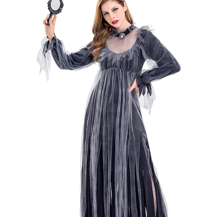 여자 베일이 있는 블랙 좀비 신부 유령 할로윈 코스프레 코스튬 드레스 의상