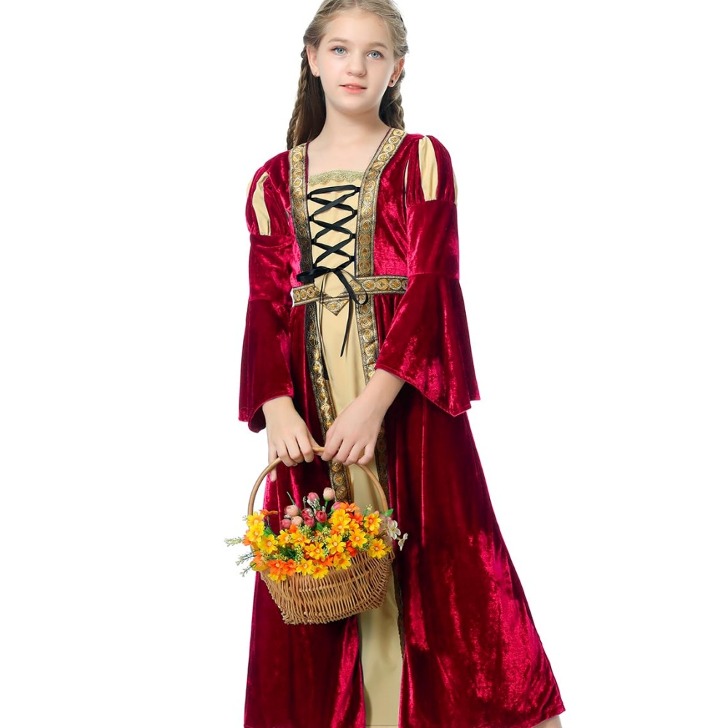 화려한 르네상스 중세 공주 드레스 여아 할로윈 코스튬 레드 의상